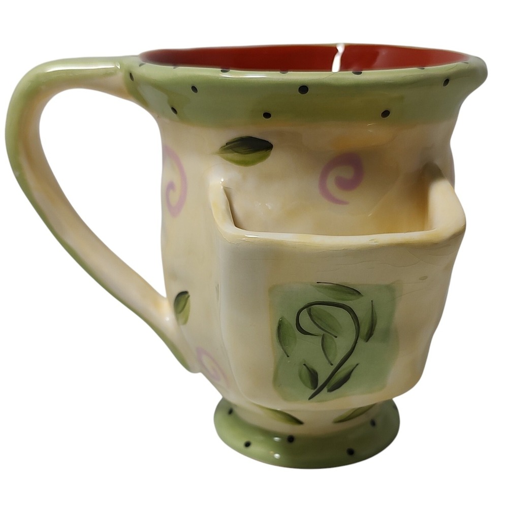 Ganz Teacup Coffee Mug Tea Bag Holder Bella Casa Yellow Mint Green‎ 4.5 In SEE